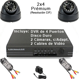 Kit Completo CCTV c/DVR de 4 Puertos, Disco duro de 120GB, 2 Cámaras Prémium, 2 Cables