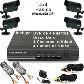 Kit Completo CCTV c/DVR de 4 Puertos, Disco duro de 320GB, 4 Cámaras Económicas, 4 Cables